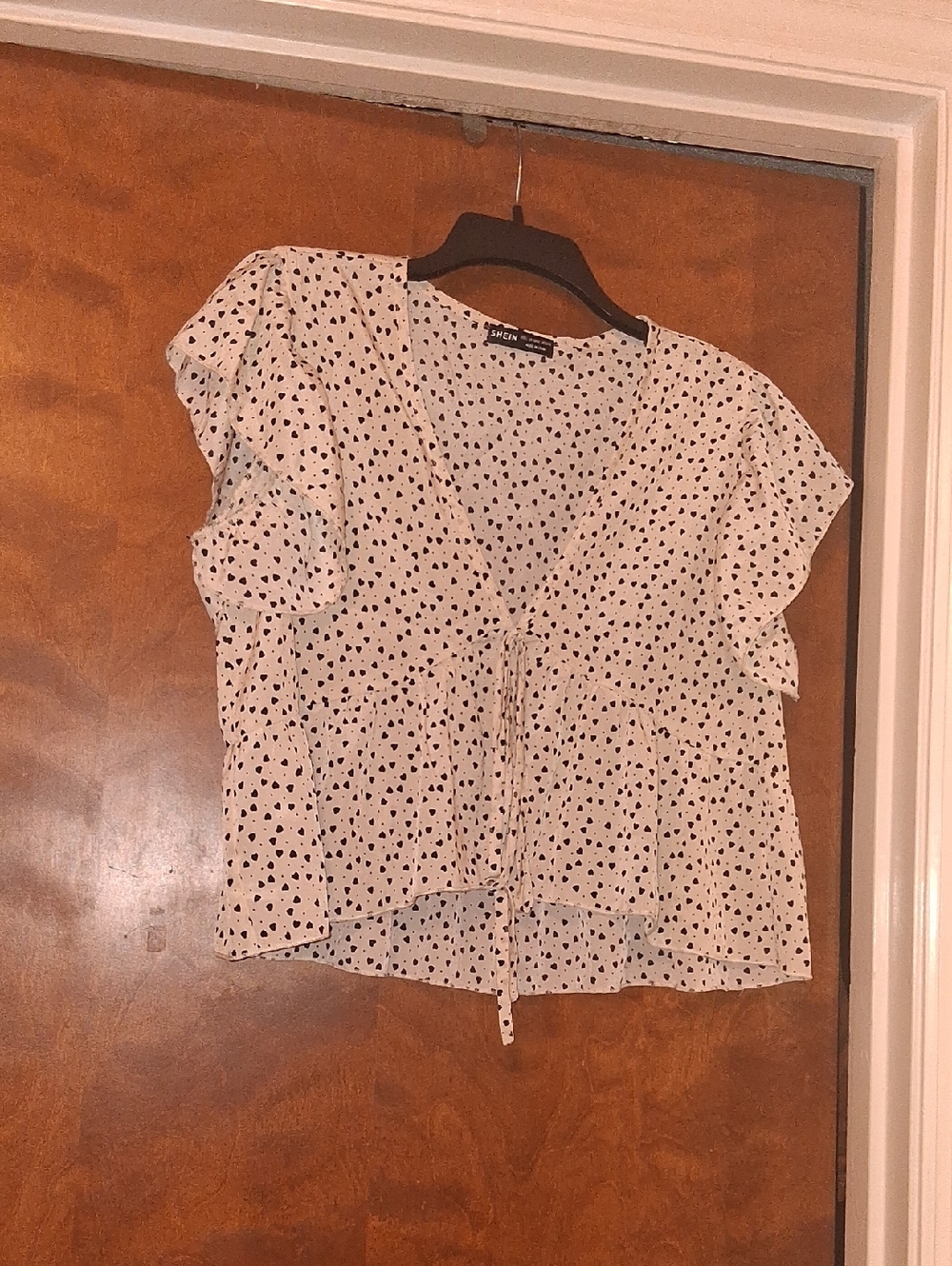 SHEIN White Blouse with Black Heart Print